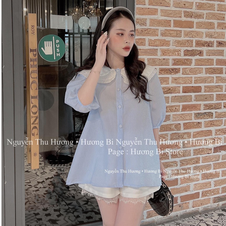 : Áo Sơ Mi Gu Kẻ Phối Cổ Bèo Dập Li [LOLLA_YE_FASHION]