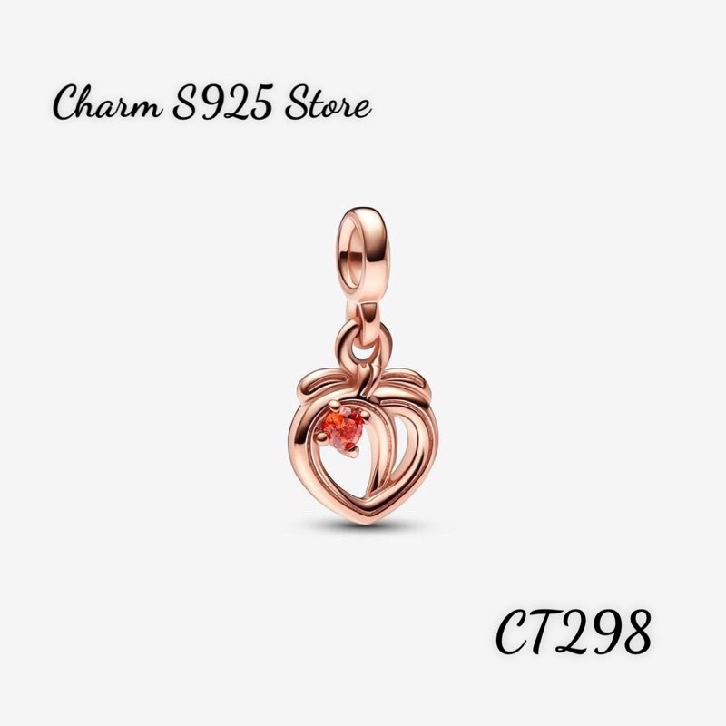 CHARM PAN ME ALE TREO QUẢ ĐÀO VÀNG HỒNG ĐÍNH ĐÁ BẠC S925 HÀNG CAO CẤP