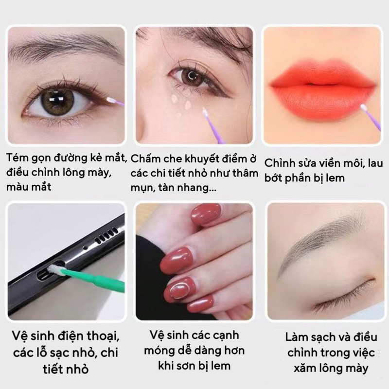 Túi 50 Cọ Tán Son Môi/ 100 Tăm Bông Đầu Mảnh Dùng 1 Lần GECOMO Disposable Lip Brush