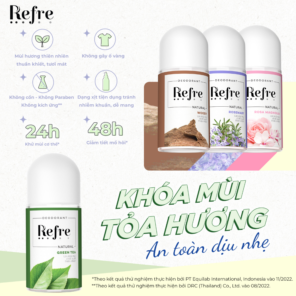 Lăn khử mùi hương tự nhiên Refre Natural 40ml/chai