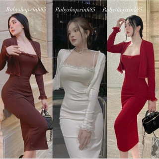 (ĐẦM DỰ TIỆC) SÉT ĐẦM BODY 2DÂY XẺ TÀ  KÈM KHOÁC NGOÀI PHỐI REN SIÊU HÓT SIZE:S(38-47kg)SIZE:M(48-53kg)Tuỳ chiều cao