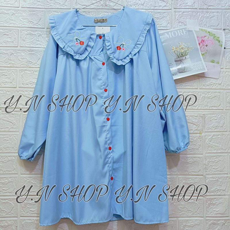 A49 Váy Babydoll Cổ Sen Bèo Thêu Hoa Tay Dài Tiểu Thư