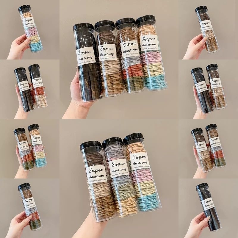 Hộp 100 thun buộc tóc nữ nhiều màu trơn cao cấp bền bỉ tiện lợi