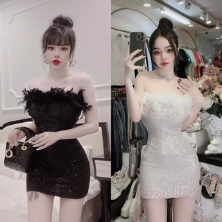 Đầm cúp ngực ống phối lông kim sa sang chảnh đi tiệc 💕💕💕💕L8877