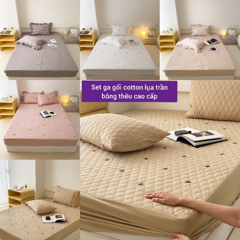 Drap cotton lụa quilting trần bông thêu