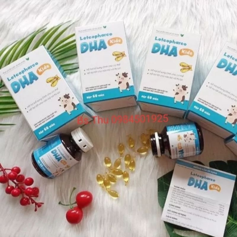 Letcopharco DHA Kids bổ sung Omega 3 DHA giúp bé mắt sáng, thông minh lọ 60 viên cá
