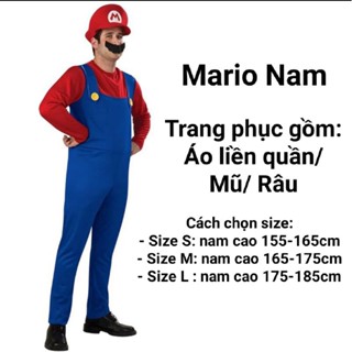 Bộ đồ hoá trang nhân vật Mario và Luigi cho người lớn và trẻ em kèm râu và nón