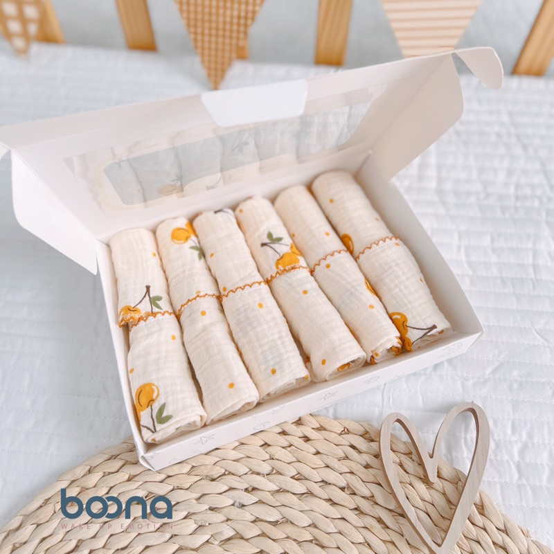 Hộp 6 khăn sữa Muslin Boona mềm mại, thấm hút BOO012
