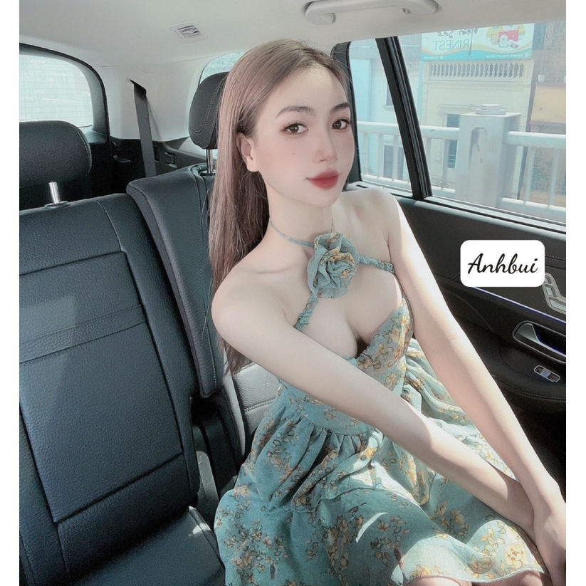 Váy Tơ Màu Xanh Gài Hoa Trước Cổ Xinh Xắn - Đầm Nữ Thời Trang Phong Cách Thướt Tha, Nữ Tính | BigBuy360 - bigbuy360.vn