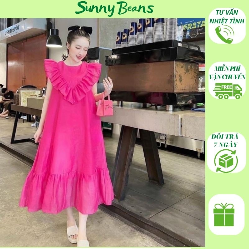 Váy V23 baybydoll đuôi cá hồng cổ bèo chất đũi hàn