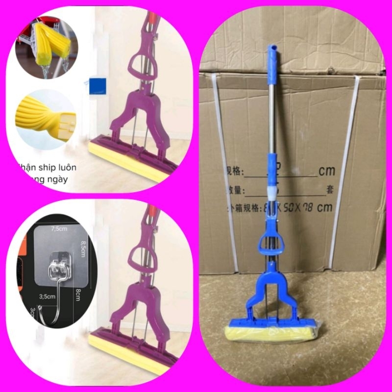 #Hot# Gậy lau (cây lau) nhà mút xốp siêu thấm hút nước gập đôi tiện lợi - củ rời có thể thay thế dễ dàng (ảnh thật)