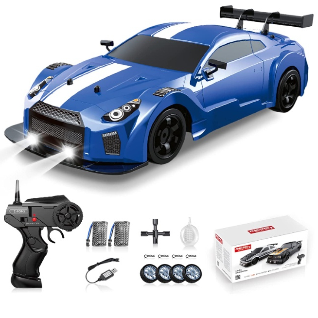 Xe điều khiển Drift từ xa GTR Mustang blue 1/16 4WD - đồ chơi tốc độ cao, xe tạo khói