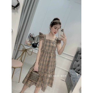 Đầm bầu thiết kế kẻ tay bèo,thời trang ,trẻ trung phù hợp mặc đi làm đi chơi thoải mái