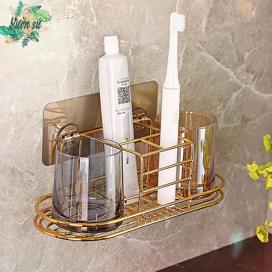 Cốc đựng bàn chải đánh răng kèm giá đỡ kim loại dán tường sang trọng - VS303