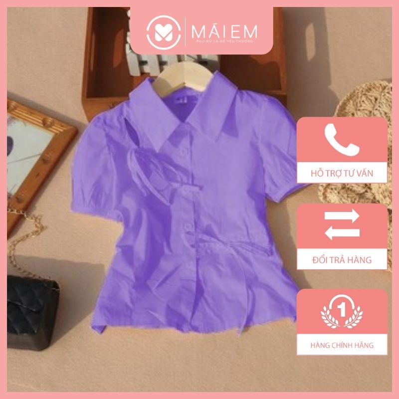 Áo sơ mi tím tay ngắn from chuẩn thời trang cho nữ shop Mái Em _A9169