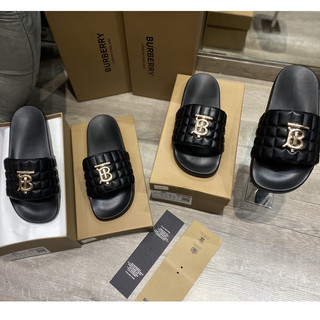 Dép burberry 8027436 tb slides - black, dép tb monogram quilted slides
