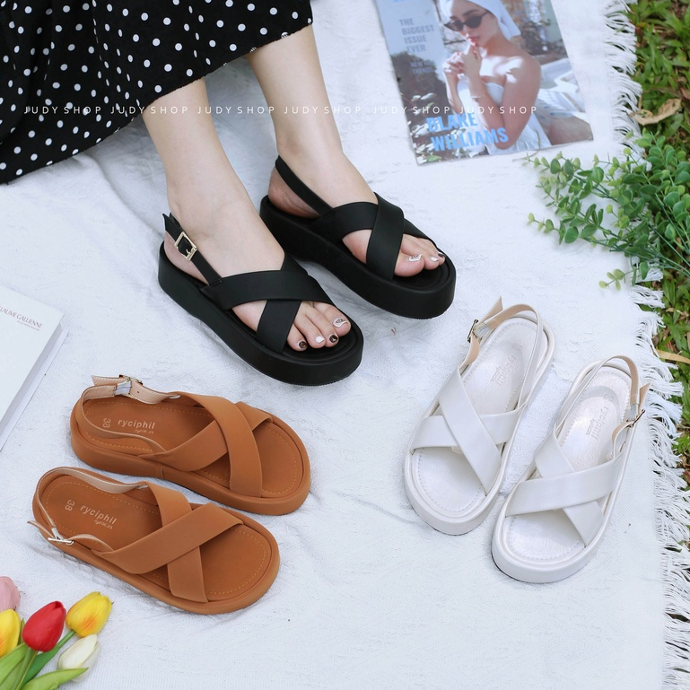 Giày Sandal Bánh Mì RYCIPHIL Dây Chéo Da Mềm Độn Cao 4p