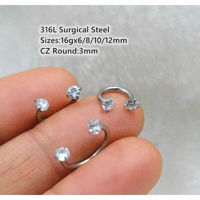 Khuyên chữ U đá trấu siêu sáng đeo được cho môi , tai , septum