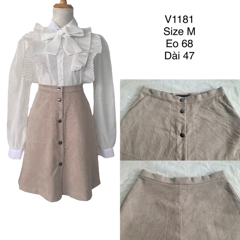 Chân váy chữ A V1181 form ngắn dáng xoè chất vải da lộn mịn 1 lớp 2hand Nhật si tuyển ảnh thật