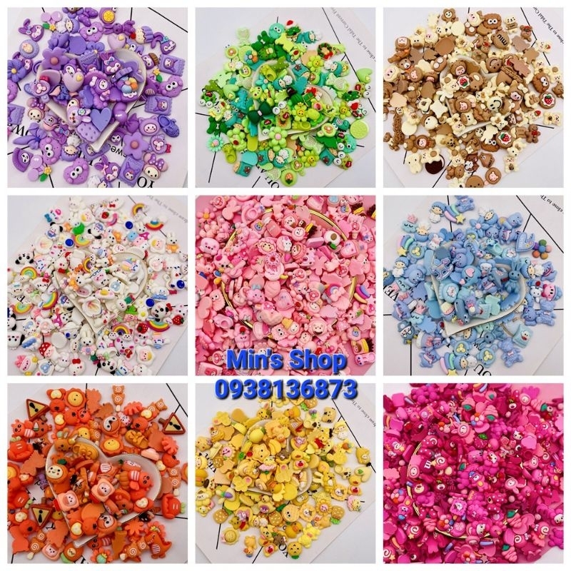 Set 100 charm theo tone màu dùng làm slime, trang trí, handmade,....