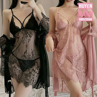 Set choàng ren lụa sexy,đồ ngủ váy ngủ lụa ren hàng quảng châu cao cấp có mút ngực