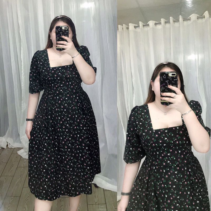 đầm cổ vuông cổ điển[BIGSIZE 60-90kg]
