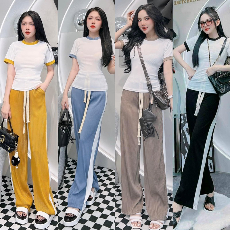 Set Bộ Thun Phông Viền Quần Xuông Dây Thừng Có Túi
