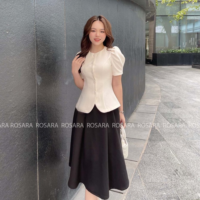 Áo Sơ Mi Peplum Màu Kem Ngắn Tay Vai Bồng Thời Trang Nữ Rosara SM53