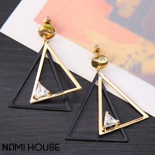 Bông tai nữ tam giác phối 2 màu vàng đen to nổi bật cá tính style hàn quốc - namimi