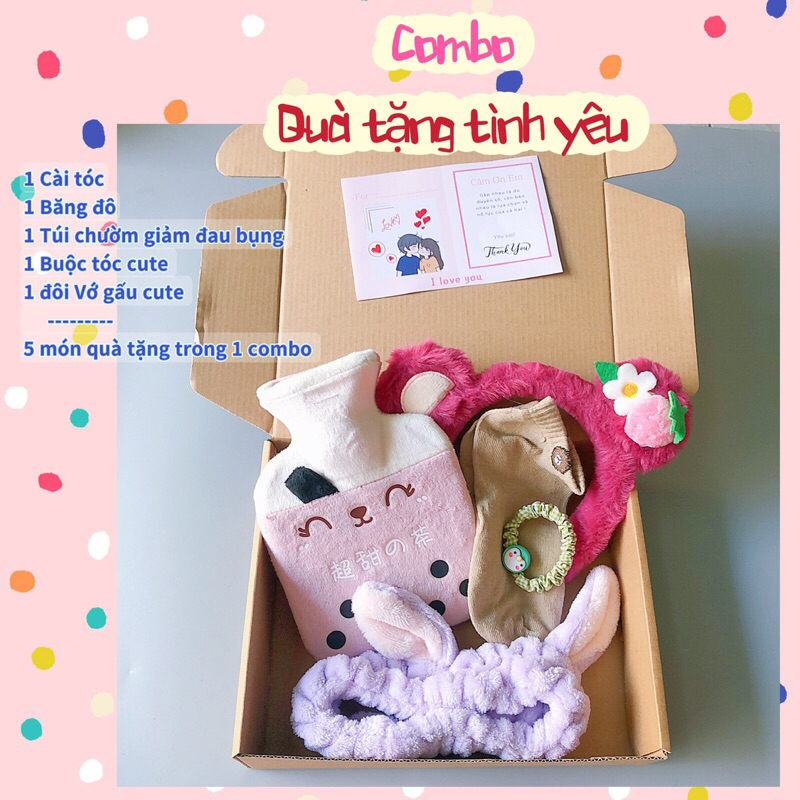 Quà tặng túi chườm bụng kinh mix phụ kiện dành người thân yêu dịp sinh nhật, lễ. Ship hoả tốc cần thơ