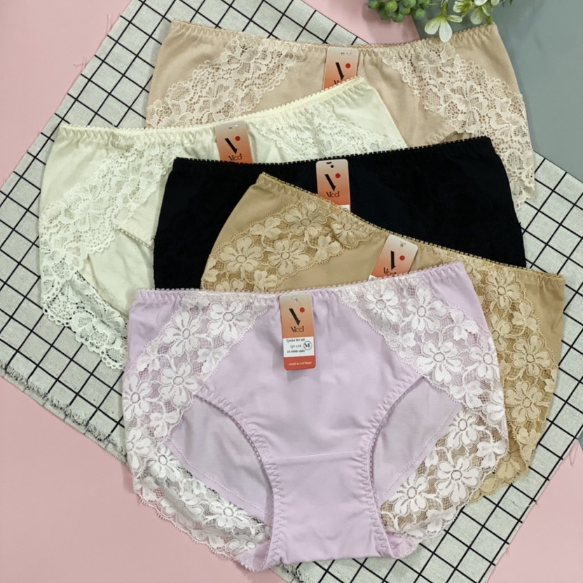 Quần lót nữ cạp cao chất cotton Nhật Vicci 103 viền ren sợi tự nhiên cao cấp, mềm mịn, dai, kháng khuẩn