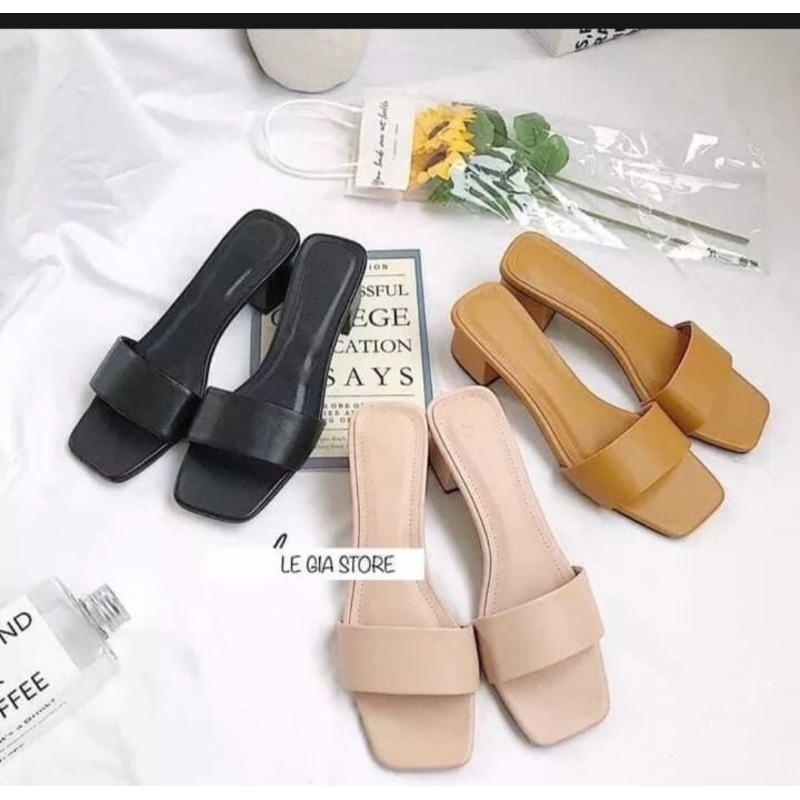 Giày nữ da trơn quai ngang gót 4cm bigsize 35 đến 45