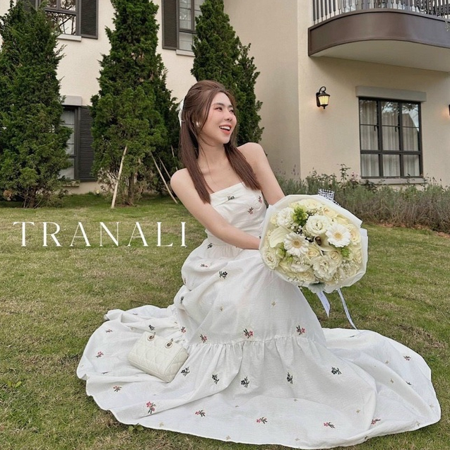 Váy maxi hai dây, váy hoa nhí hai dây đi biển dáng dài, váy hoa nhí dáng dài phối ren HÀNG THIẾT KẾ CAO CẤP