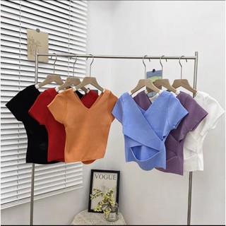 Áo len cộc tay thiết kế vạt chéo sau lưng siêu xinh