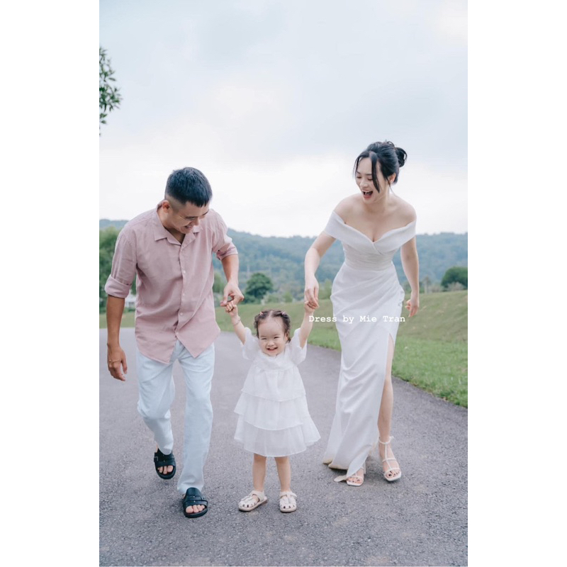 Đầm cô dâu , váy cưới đi bàn , dạ hội cúp ngực trễ vai xẻ tà