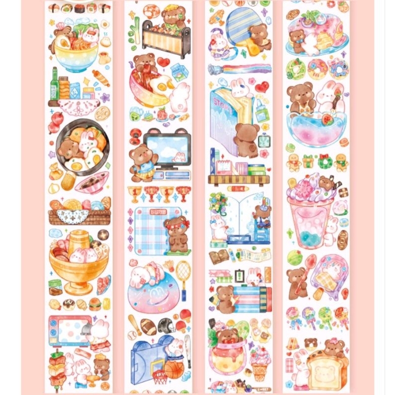 Chiết washi tape khung ghi chú chủ đề gấu và thỏ