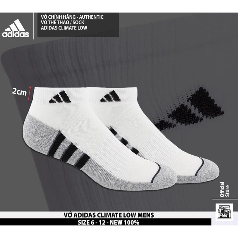 Tất vớ adidas thể thao cổ ngắn hàng VNXK chất Cotton lót xù bàn êm thấm hút mồ hôi, kháng khuẩn, chống hôi chân