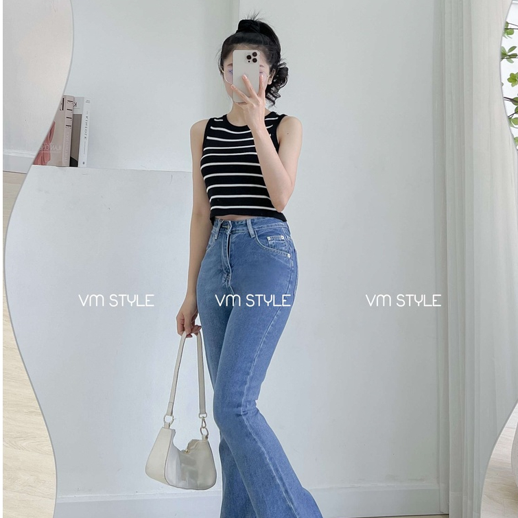 Quần jean nữ ống loe VMSTYLE thiết kế lai thường dáng suông trơn basic N195 Đ196 - QJL00018