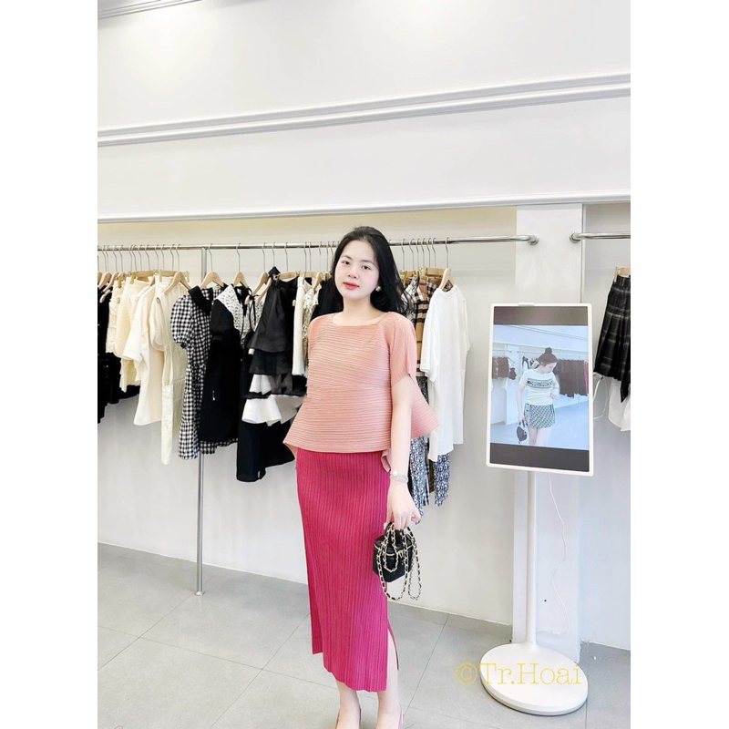 Set bộ áo váy hồng ly nhăn dáng suông đơn giản dành cho nữ