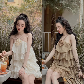 [Hàng Đẹp] Đầm/Váy Yếm Dây Trễ Vai Ren Tầng YealNa Đính Hoa Tiểu Thư