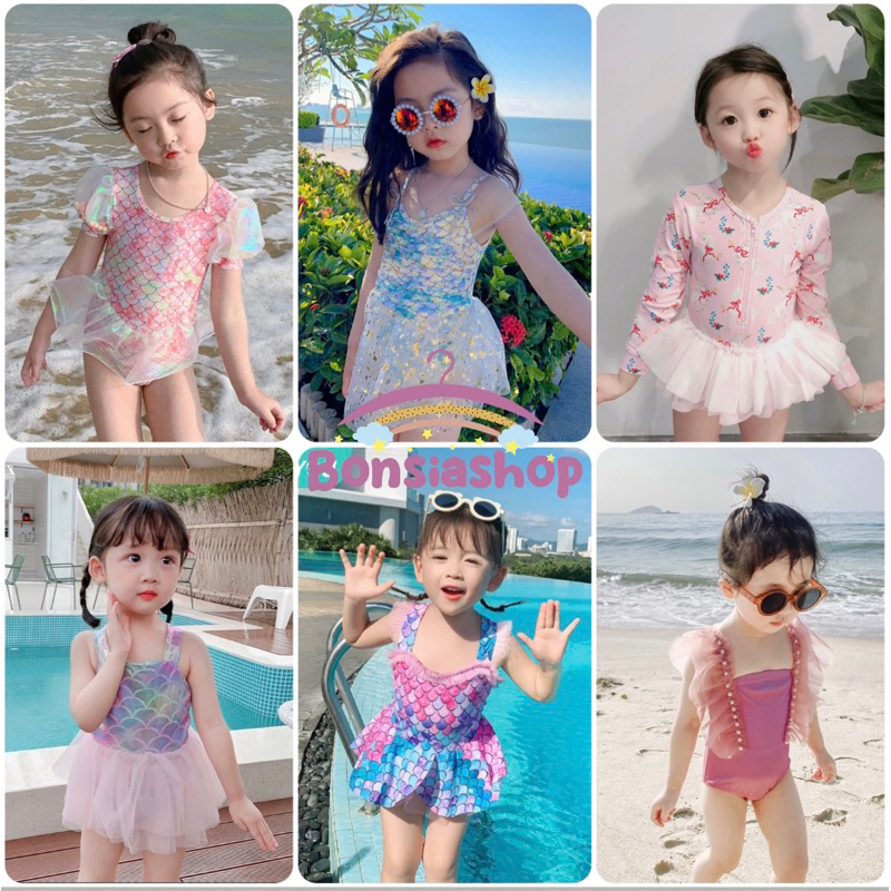 (Hàng hot 2023 - QCCC) Bikini bộ bơi cho bé gái 1 - 7 tuổi họa tiết tiên cá điệu đà cực xinh cực đáng yêu