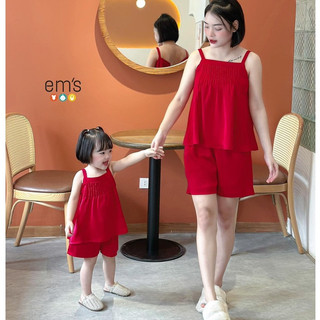 Đồ bộ lụa mặc nhà 2 dây cho mẹ và bé gái - Đồ đôi mẹ và bé gái 2 dây