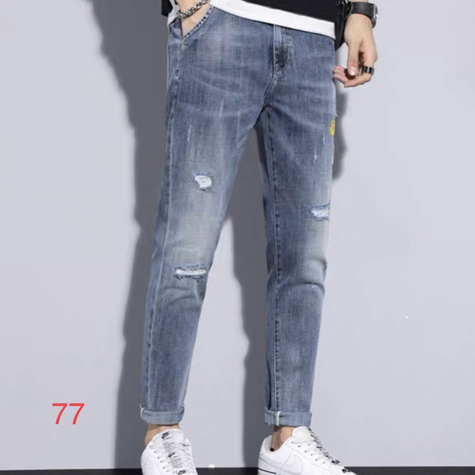 Quần Jean Nam Dài Mẫu Rách Xước Nhẹ Phong Cách Trẻ Trung Năng Động MS77