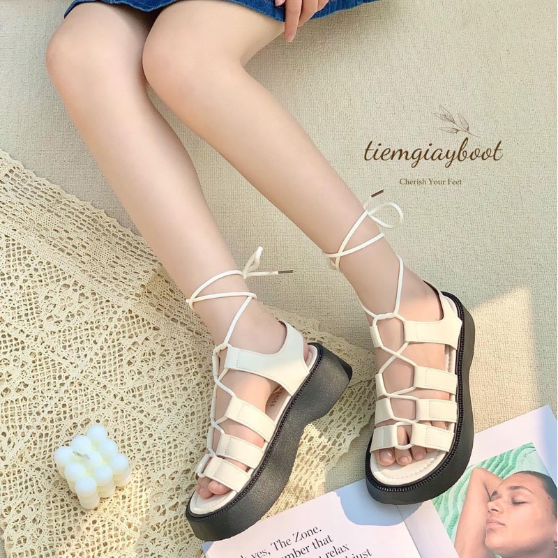 Sandal đế bệt dây đan Thời trang-CT66 Sandal Đi Chơi Du Lịch Đi học Tiệm Giày Boot 2023