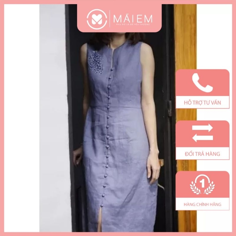 Đầm ba lỗ dáng suông thời trang nữ đẹp, trẻ trung chất liệu Linen nổi bật Mái Em_V7176