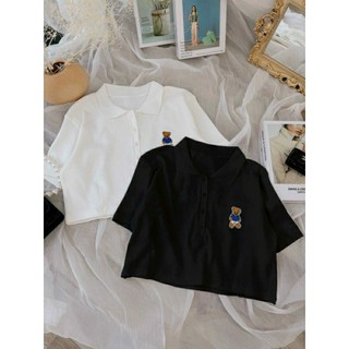 ÁO CROPTOP BABYTEE CỔ BẺ THÊU GẤU BG
