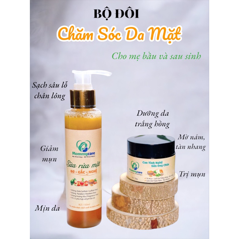 Bộ đôi chăm sóc da mặt Cao Tinh Nghệ Sữa Ong Chúa - Sửa Rửa Mặt Bơ Gấc Nghệ dành cho mẹ bầu & sau sinh