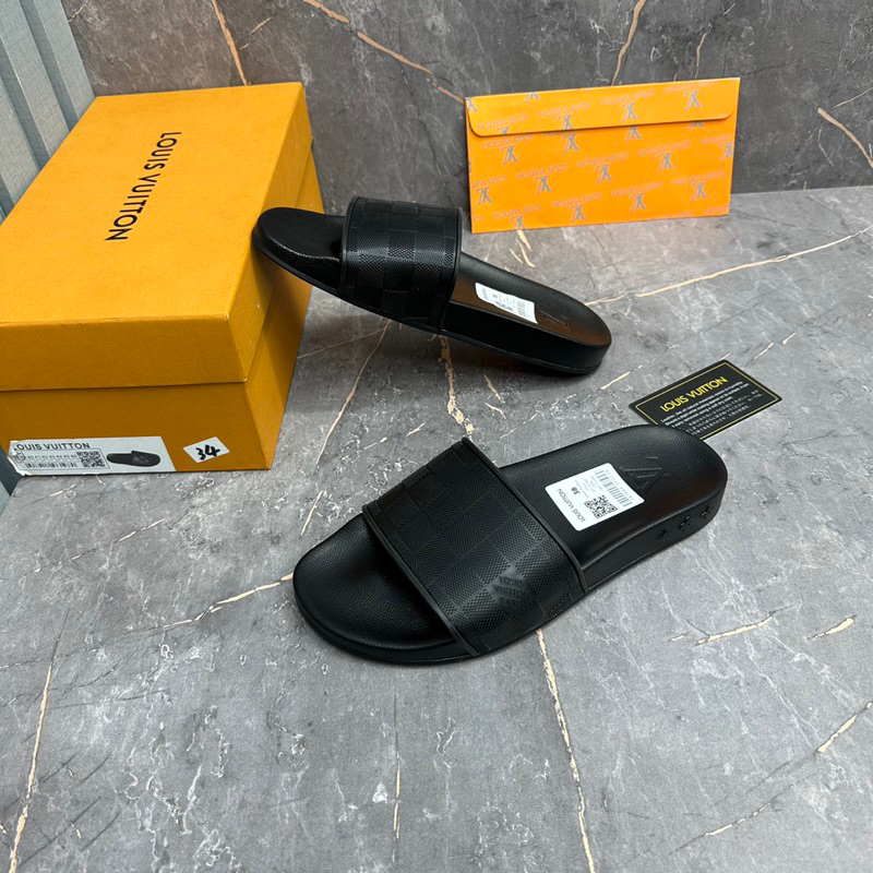 Dép lê nam LV quai da 3 bản màu truyền thống