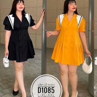 [Hình thật] Đầm big size cổ nhọn viền chất cotton lạnh từ 55kg-90kg (bigsize, to, lớn, béo, mập, size lớn, bự)