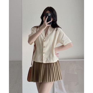 Áo sơ mi cổ vest chất linen